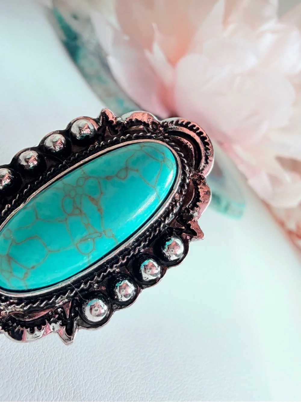 Turquoise Oval Statement Ring - Women's Silver-Tone Fashion Jewelry